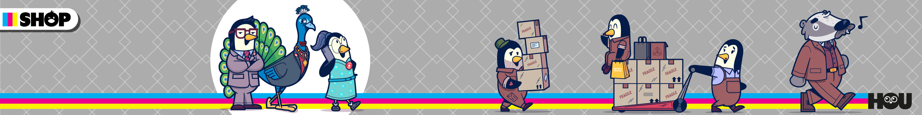 Shop at House of Uniforms, illustrated House of Uniforms characters