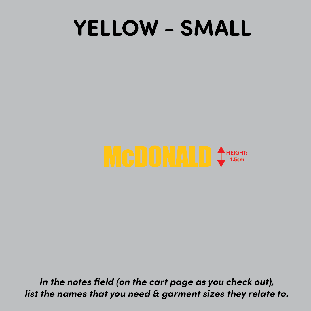 House of Uniforms Player Names Yellow Branding