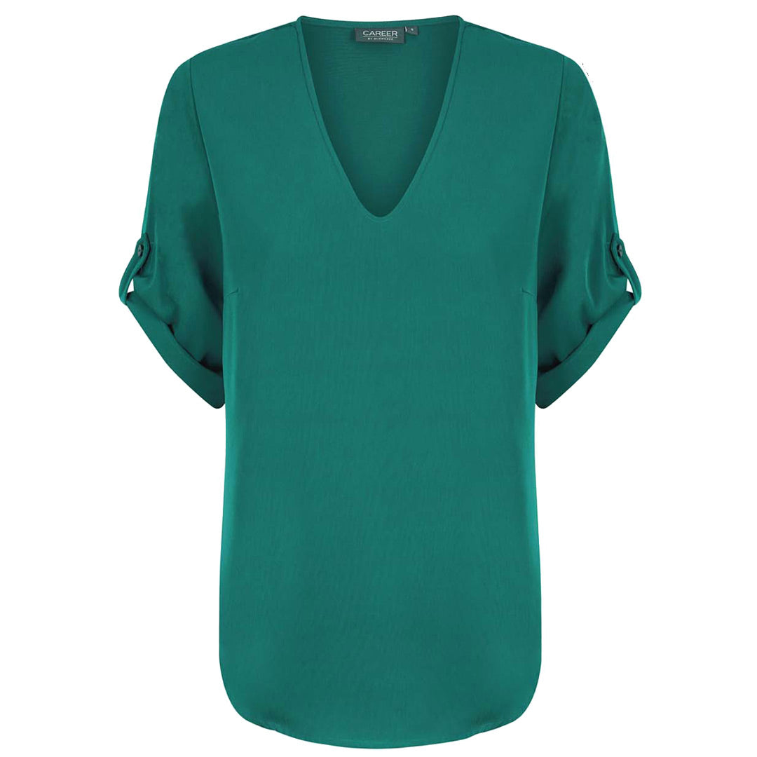 Gloweave The Reese V Neck Top | Ladies | Short Sleeve Emerald Mid Shirts & Tops