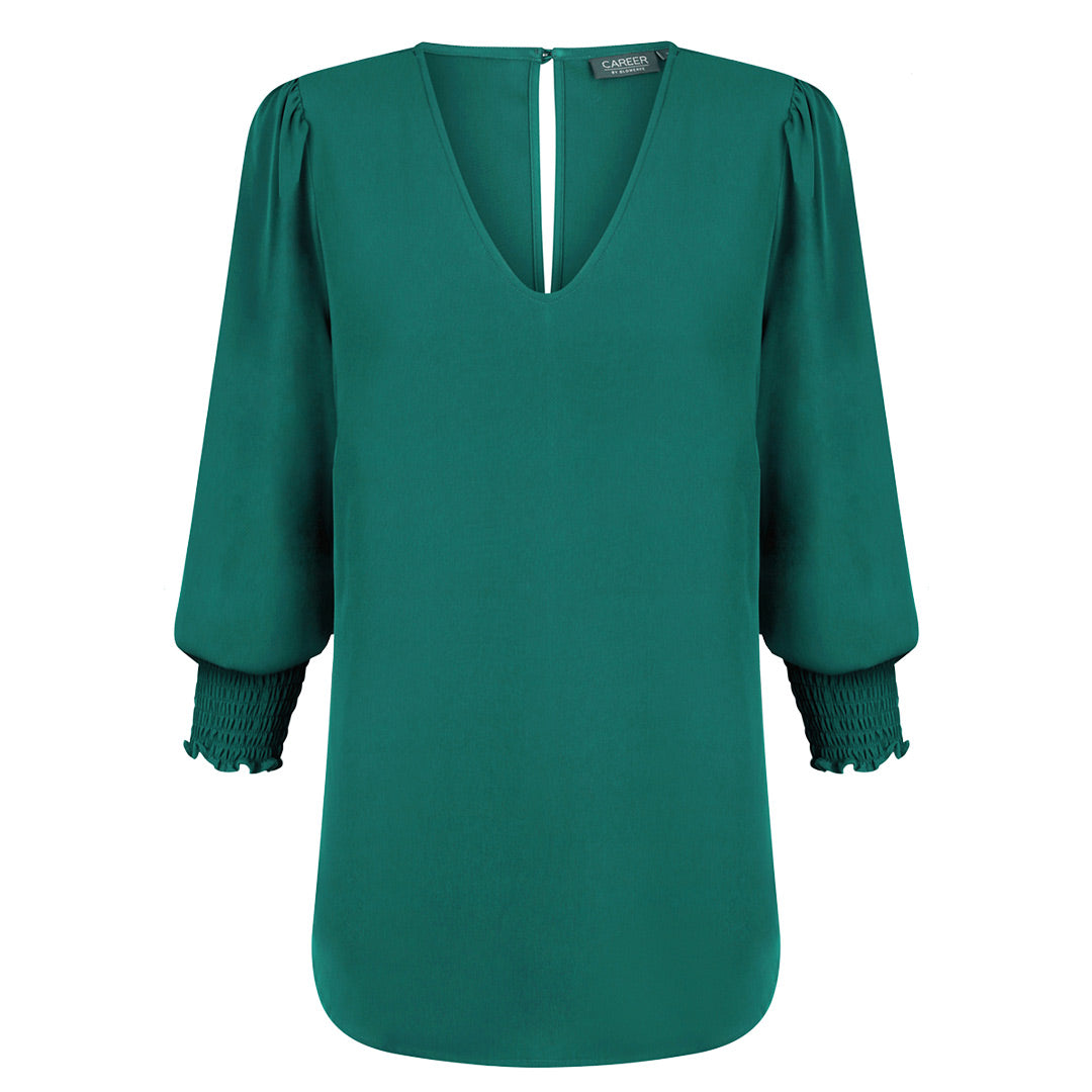 Gloweave The Cleo V Neck Top | Ladies Emerald Mid Shirts & Tops