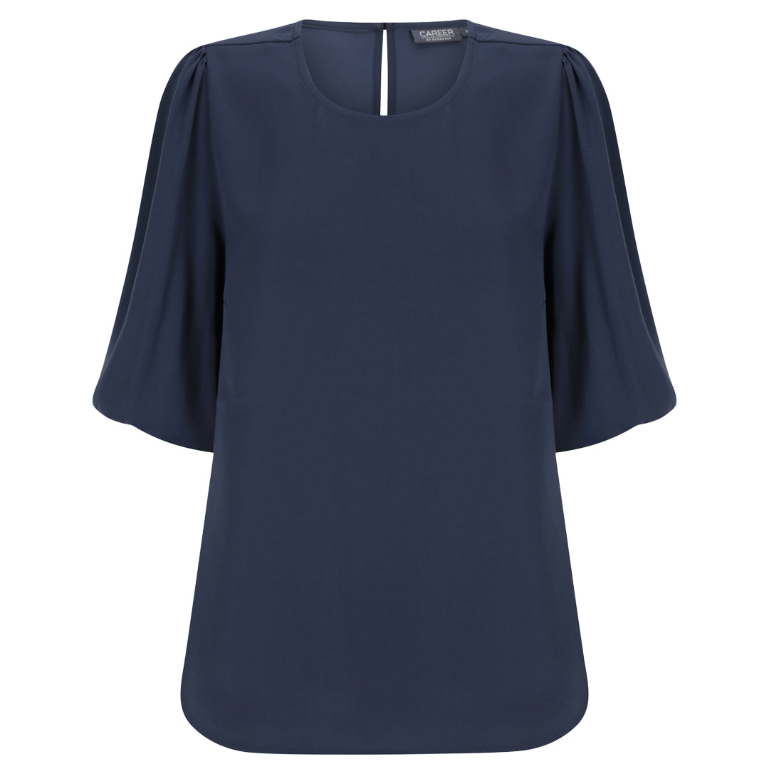 Gloweave The Poppy Puff Sleeve Top | Ladies Navy Shirts & Tops