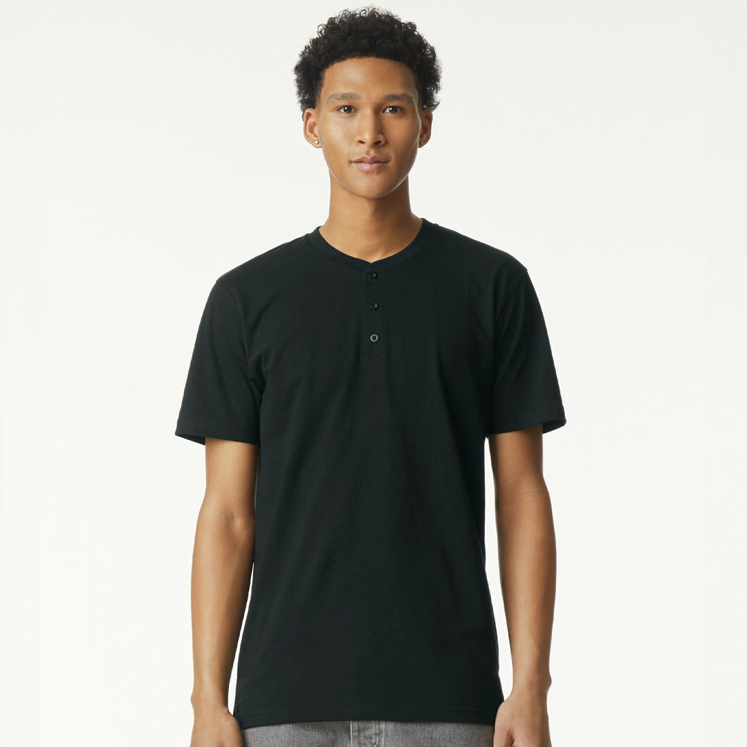 American Apparel The CVC Henley Tee Shirt | Adults Black Shirts & Tops