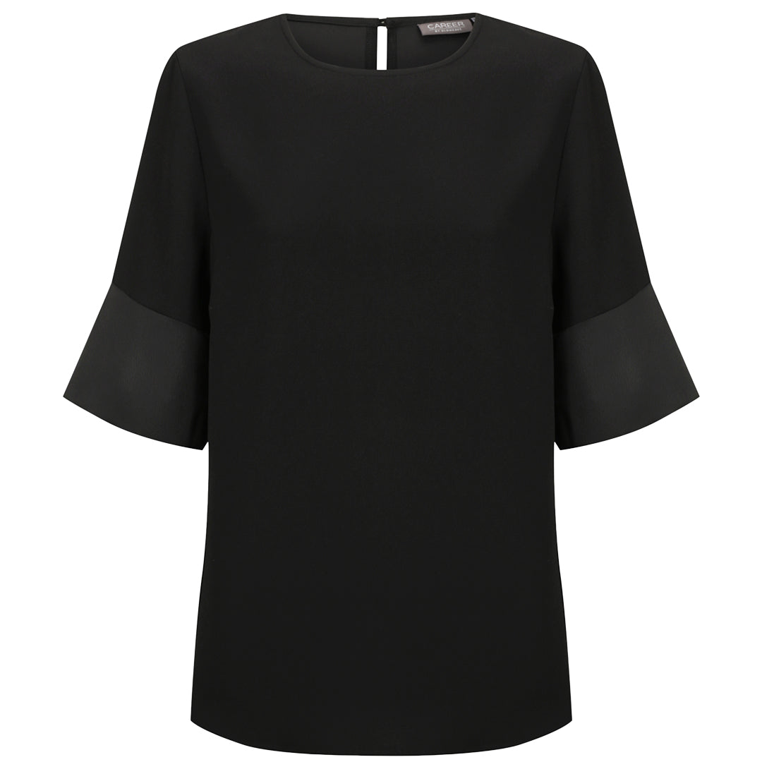 Gloweave The Celine Contrast Sleeve Top | Ladies Black Shirts & Tops
