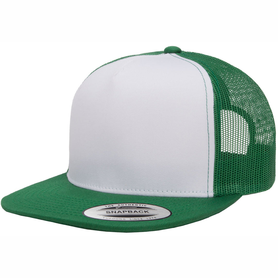 Flexfit The Flexfit YP Classic Flat Peak Trucker Cap Green/White Hats