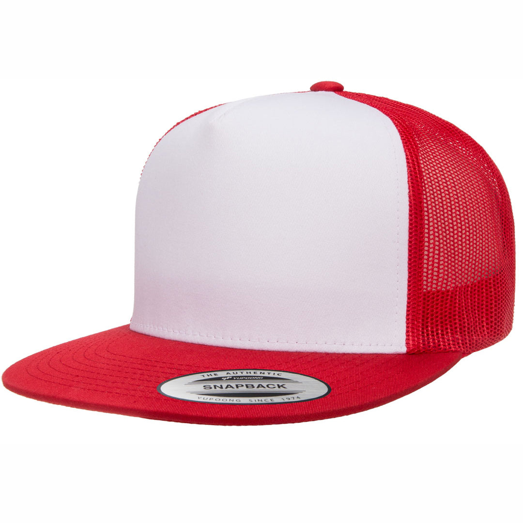 Flexfit The Flexfit YP Classic Flat Peak Trucker Cap Red/White Hats