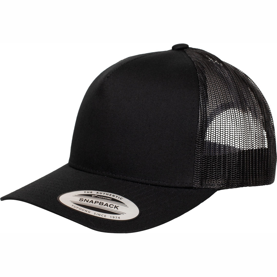 Flexfit The Flexfit YP Classic Retro 5 Panel Trucker Cap Black Hats