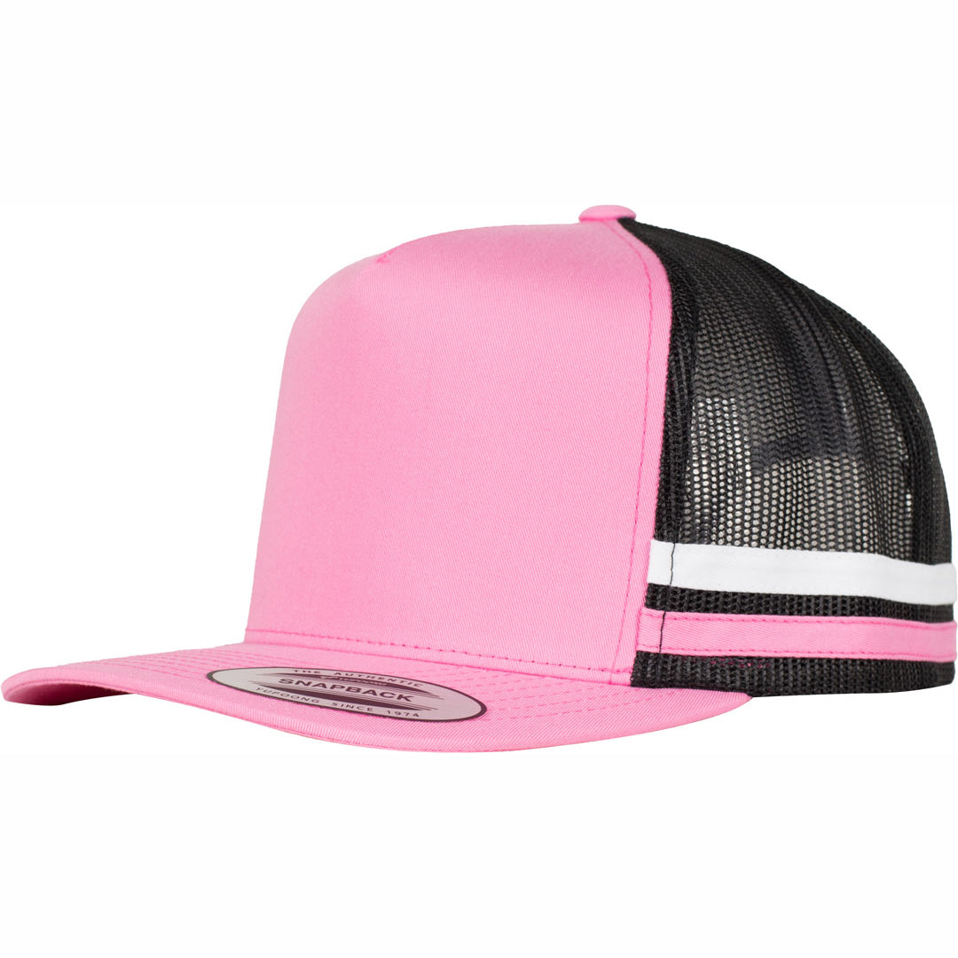 Flexfit The Flexfit YP Stripe Trucker Cap Pink/Black Hats