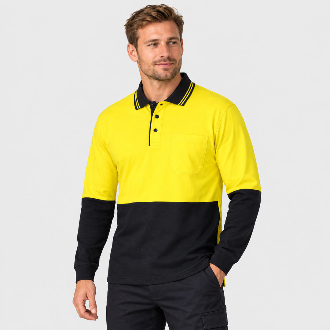 Jbs Wear The Hi Vis Cotton Contrast Polo | Long Sleeve | Adults Work Safety Protective Gear