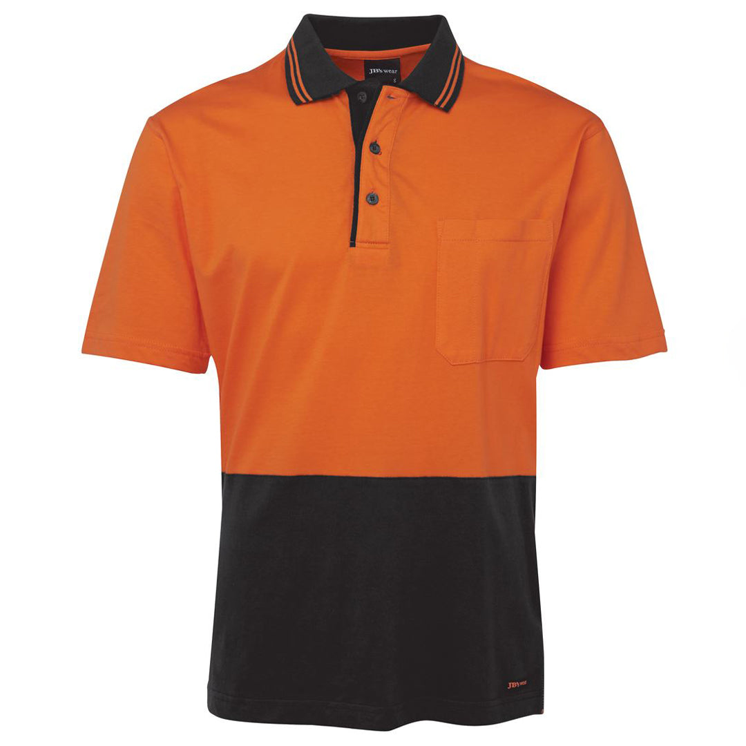 Jbs Wear The Hi Vis Cotton Contrast Polo | Short Sleeve | Adults Orange/Black Work Safety Protective Gear