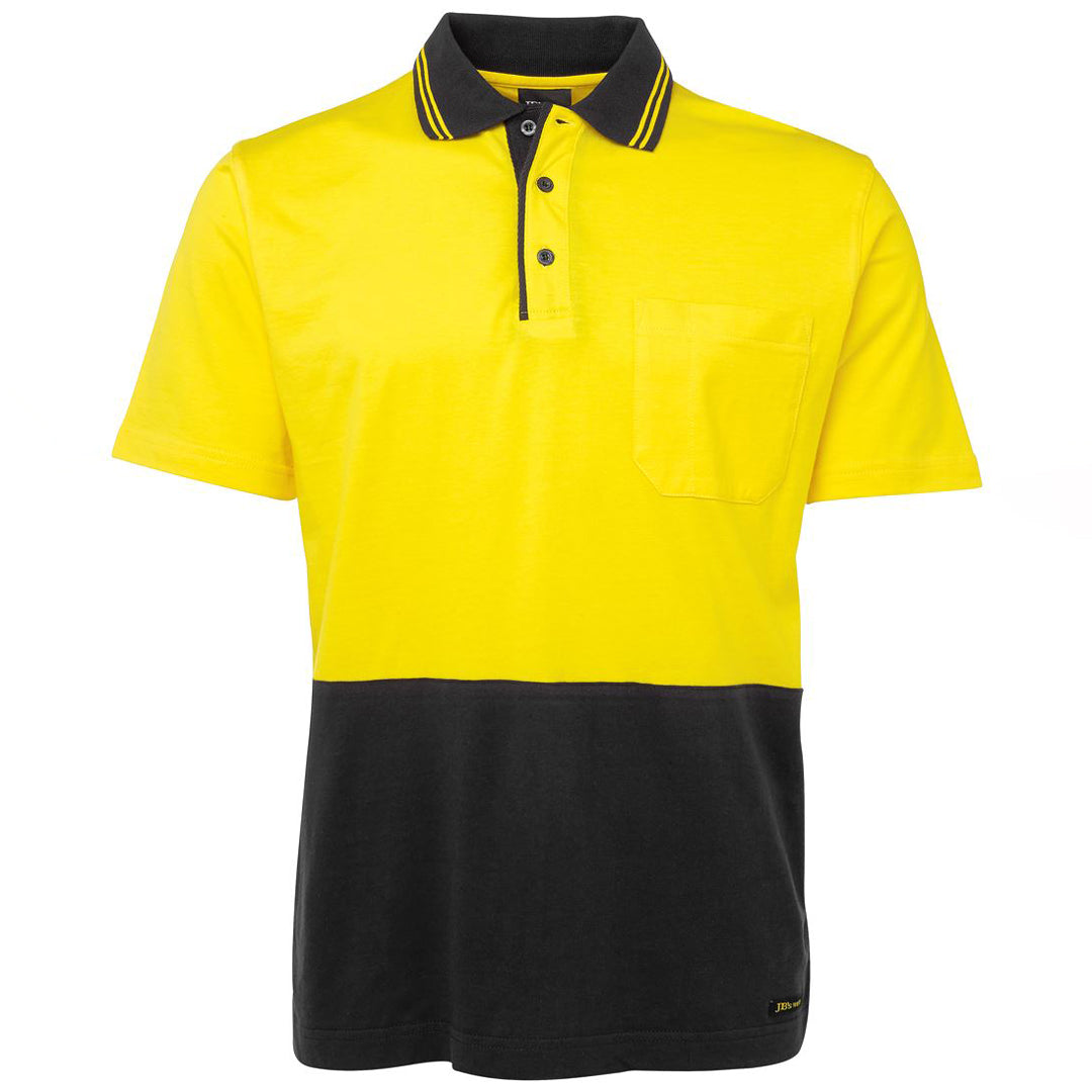 Jbs Wear The Hi Vis Cotton Contrast Polo | Short Sleeve | Adults Yellow/Black Work Safety Protective Gear