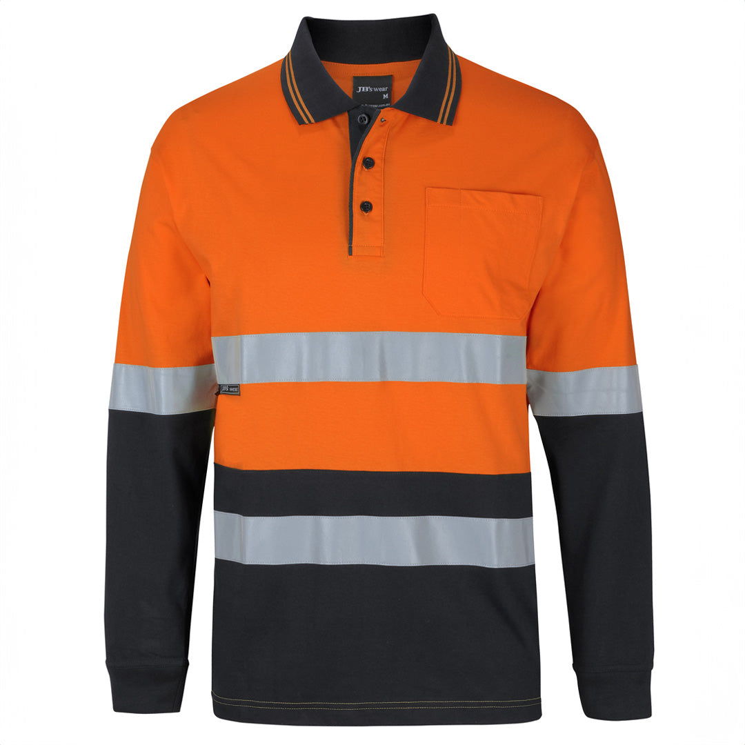 Jbs Wear The Day / Night Cotton Hi Vis Polo | Adults | Long Sleeve Orange/Black Work Safety Protective Gear