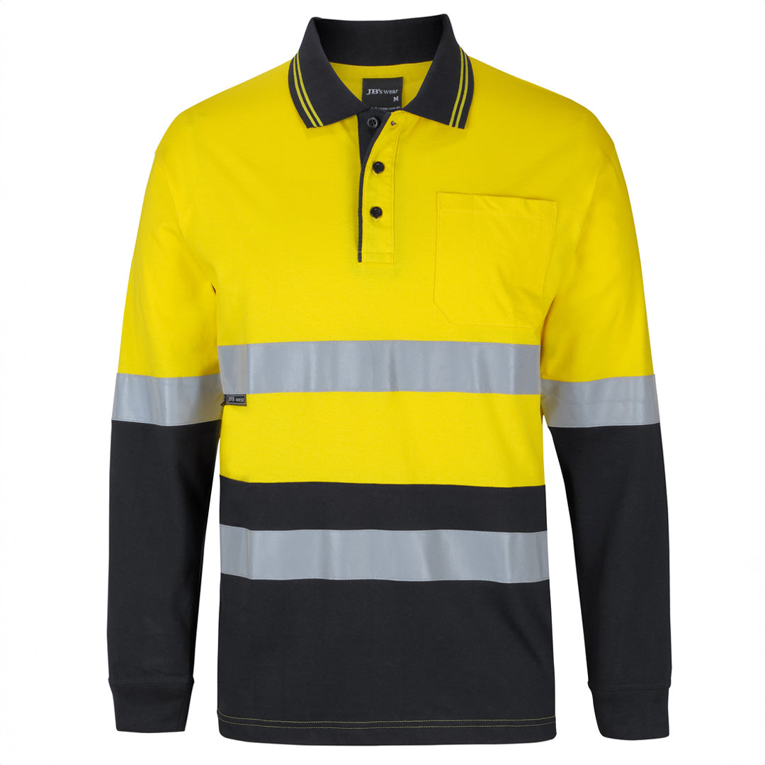 Jbs Wear The Day / Night Cotton Hi Vis Polo | Adults | Long Sleeve Yellow/Black Work Safety Protective Gear