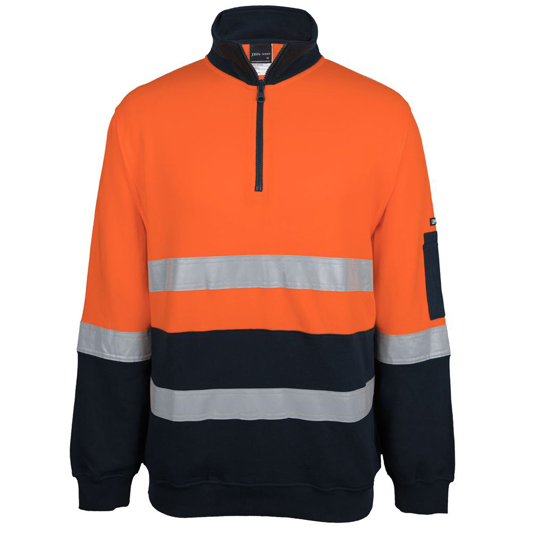 Jbs Wear The Hi Vis D/N Zip Neck Cotton Fleece Jumper | Adults Orange/Navy Work Safety Protective Gear