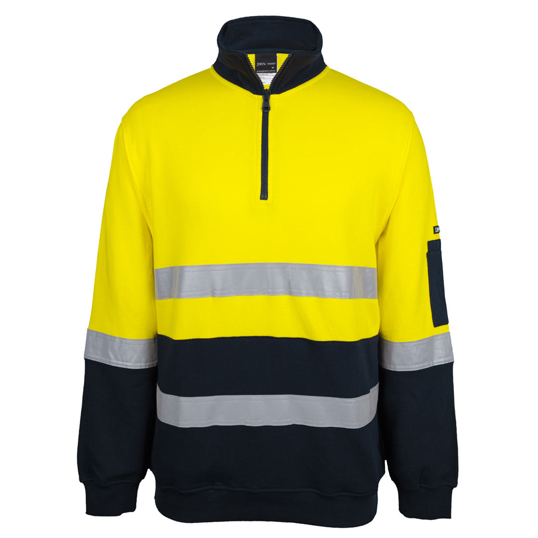 Jbs Wear The Hi Vis D/N Zip Neck Cotton Fleece Jumper | Adults Yellow/Navy Work Safety Protective Gear