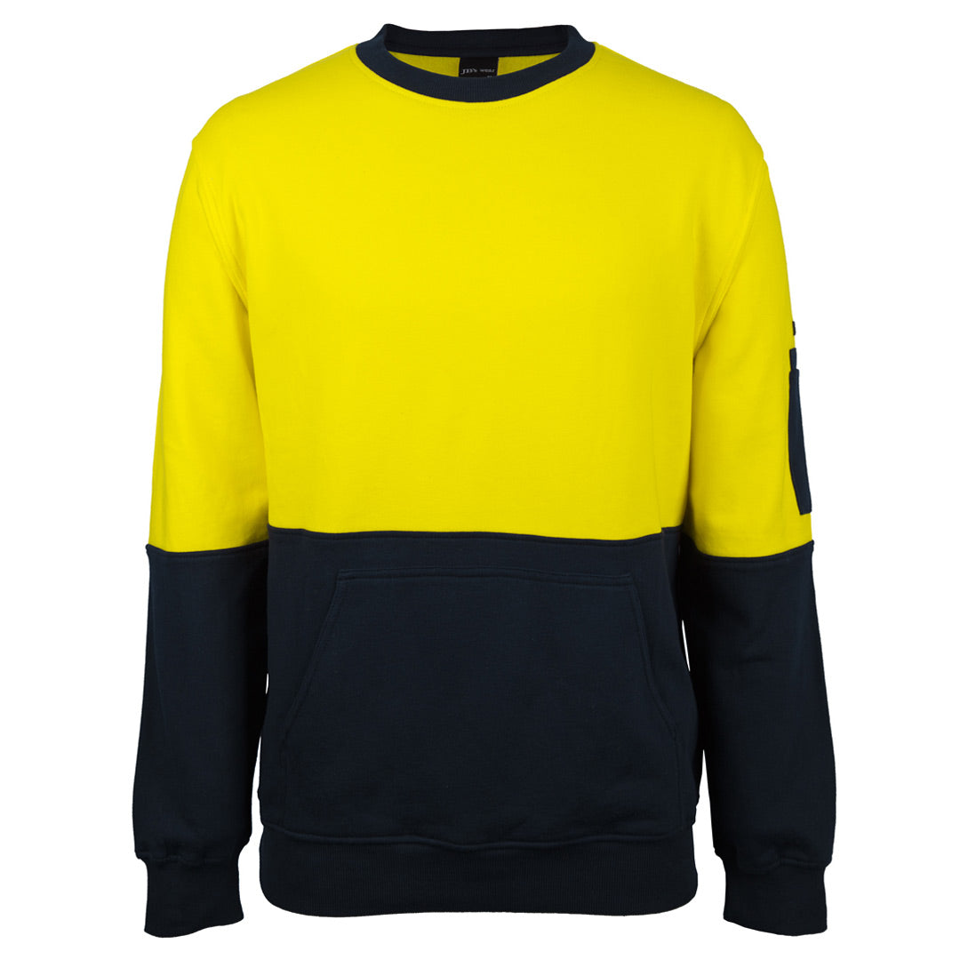 Jbs Wear The Hi Vis Crew Neck Cotton Jumper | Adults Yellow/Navy Work Safety Protective Gear