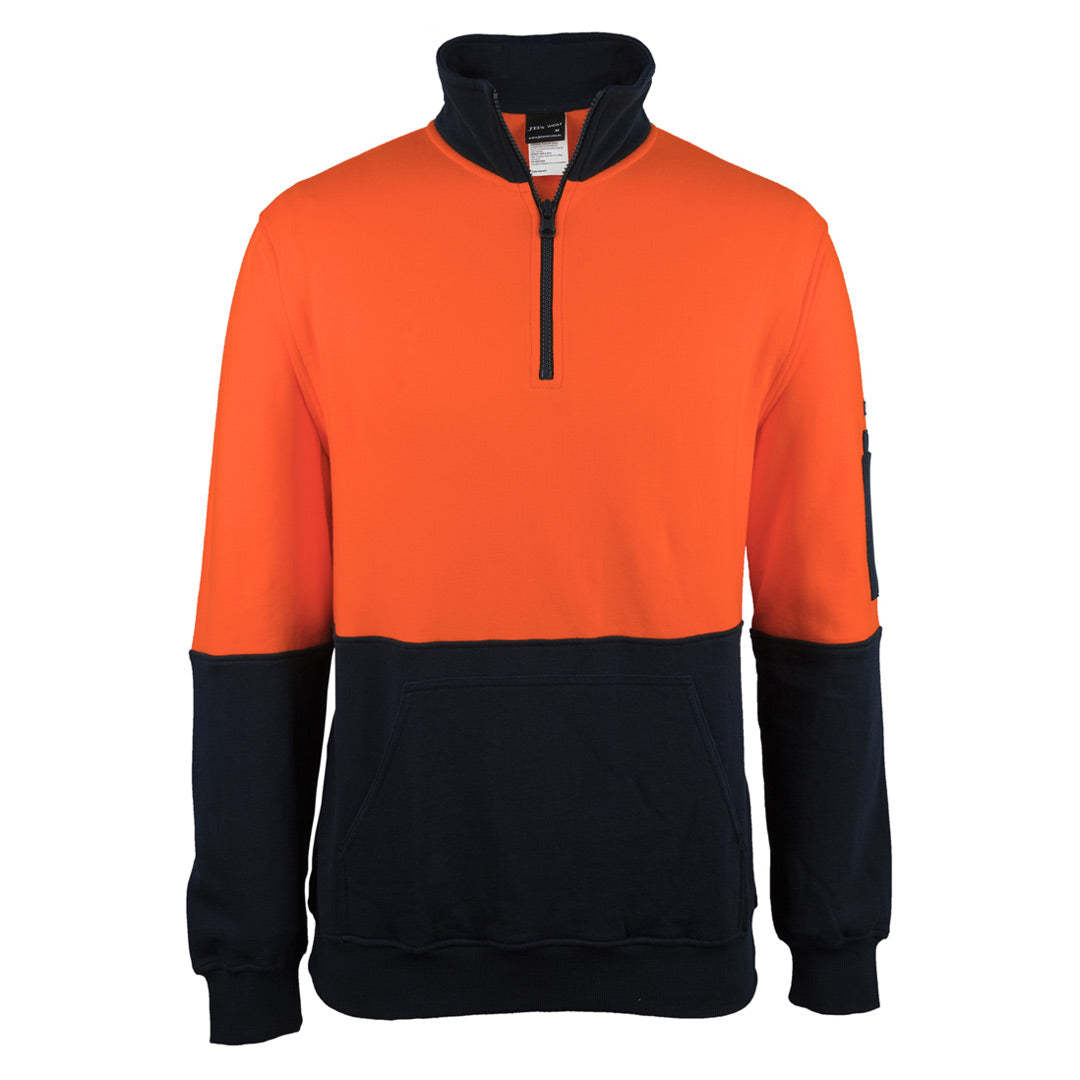 Jbs Wear The Hi Vis Cotton Zip Neck Fleece Jumper | Adults Orange/Navy Work Safety Protective Gear