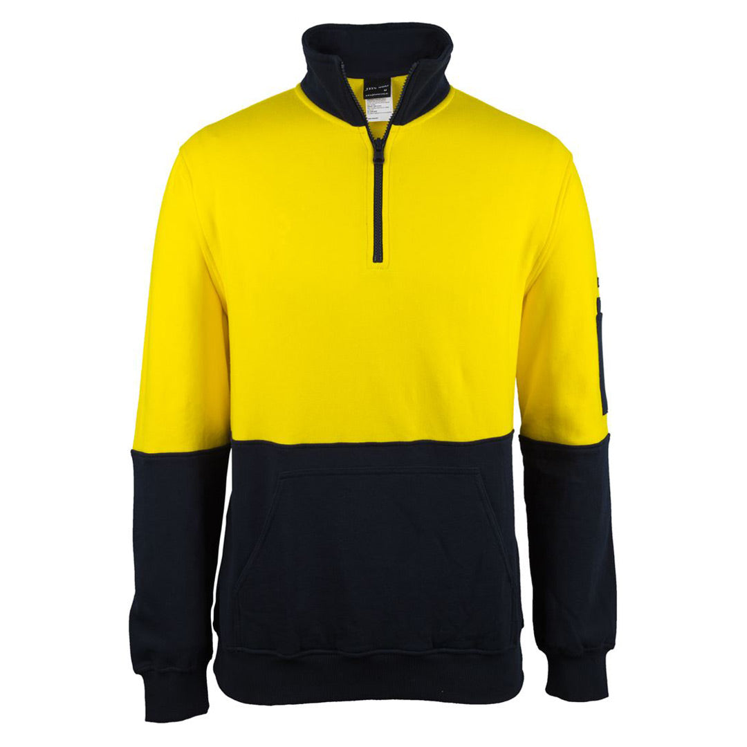 Jbs Wear The Hi Vis Cotton Zip Neck Fleece Jumper | Adults Yellow/Navy Work Safety Protective Gear