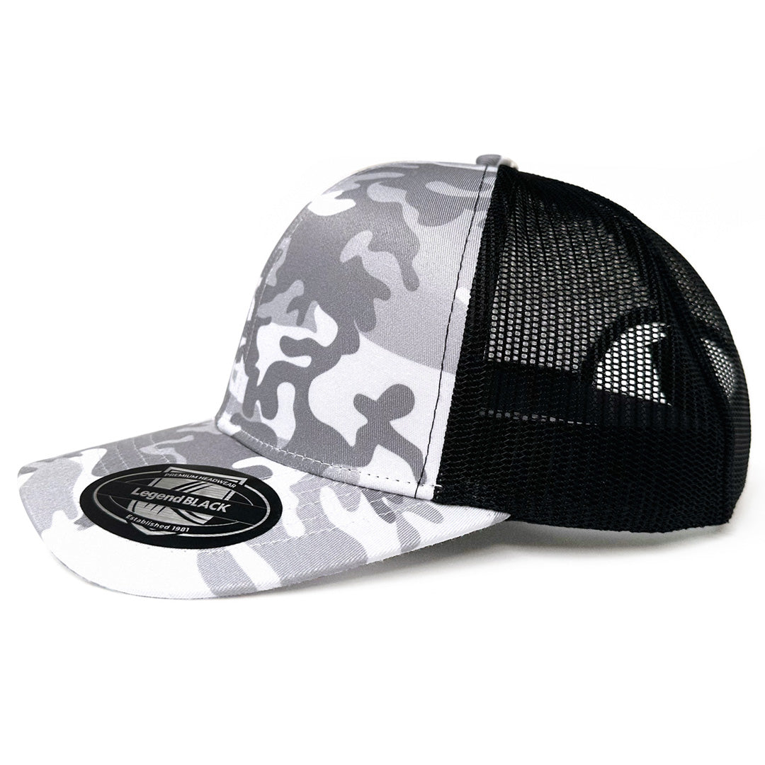 Legend Black The Snow Camo Trucker Cap | 6 Panel Silver Hats