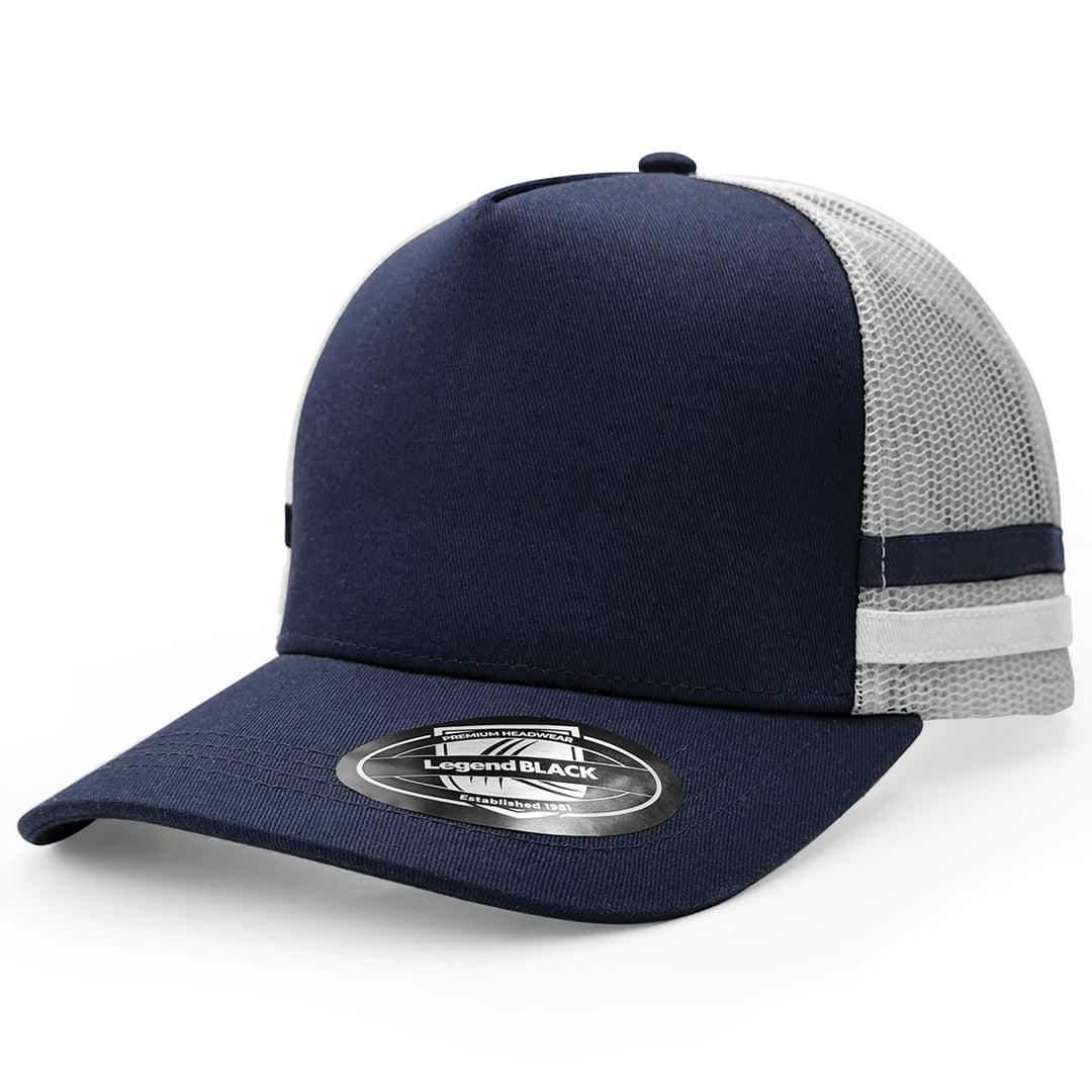 Legend Black The Striped Trucker Cap Navy/Silver/White Hats