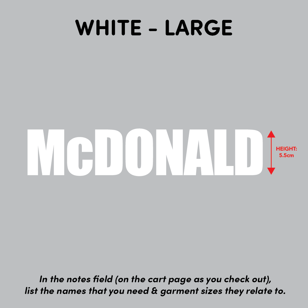 House of Uniforms Player Names White Branding