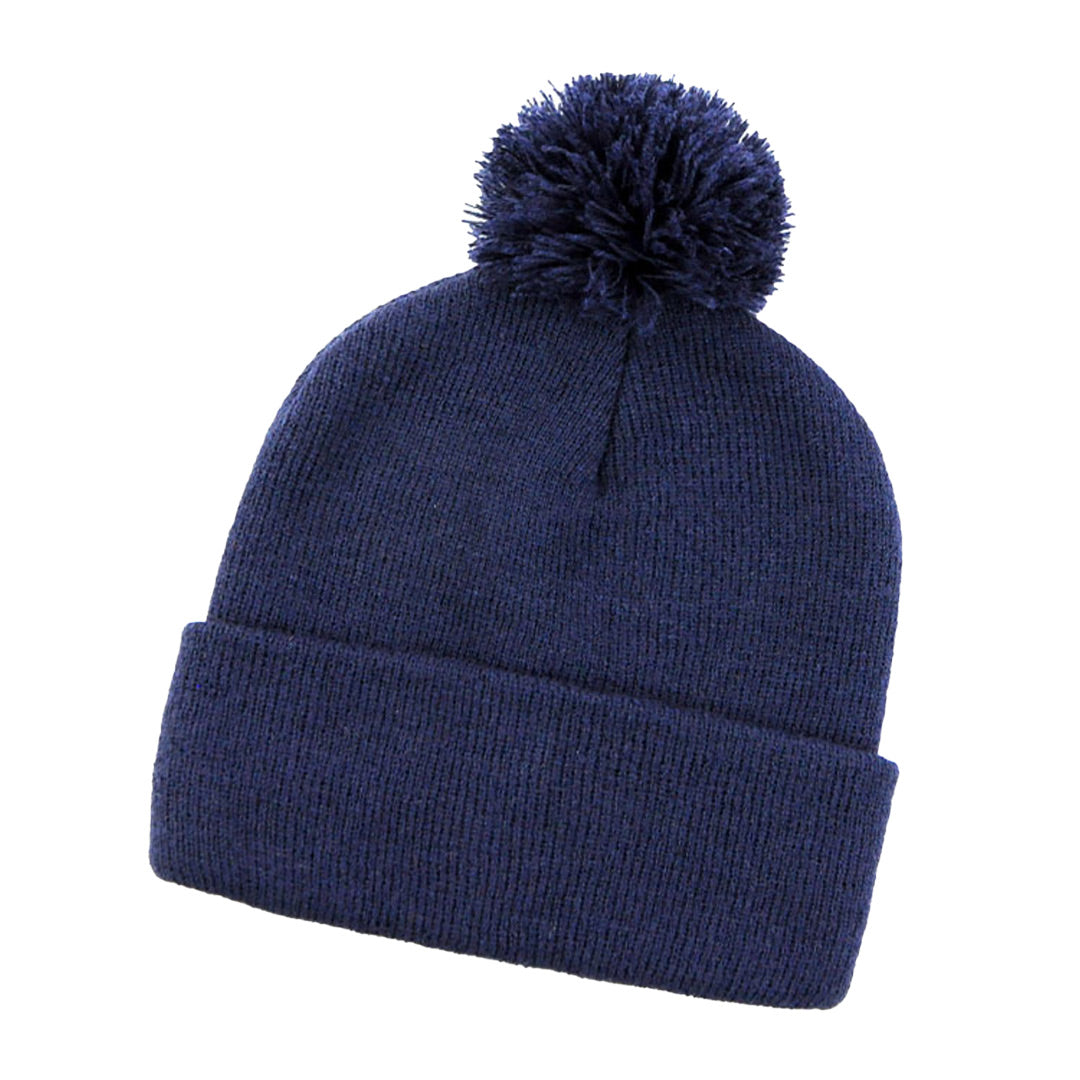 Grace Collection The Pom Pom Cuffed Beanie | Adults Navy Hats