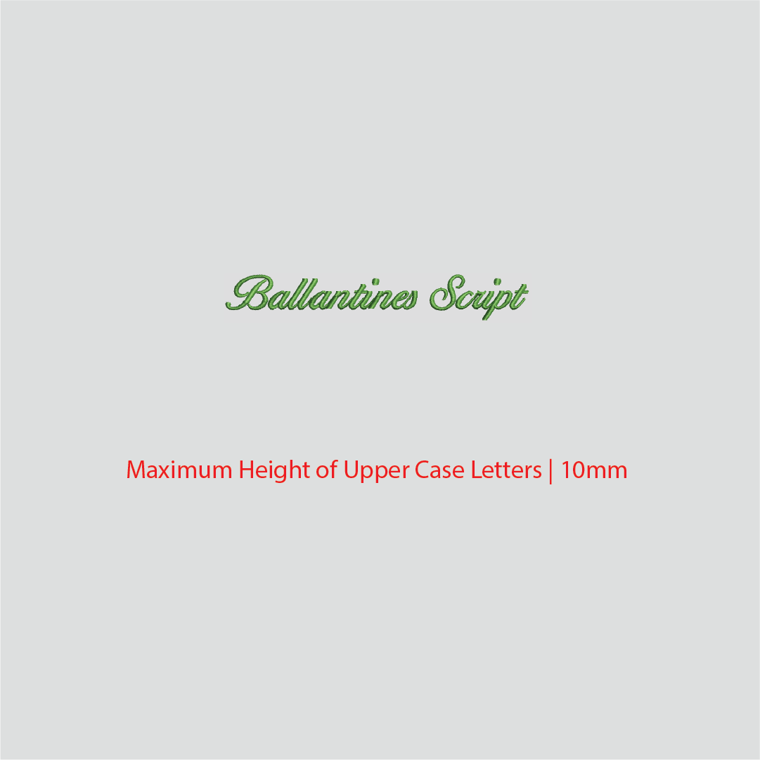 House of Uniforms Embroidery | Personal Names | Small Ballentine Script Branding