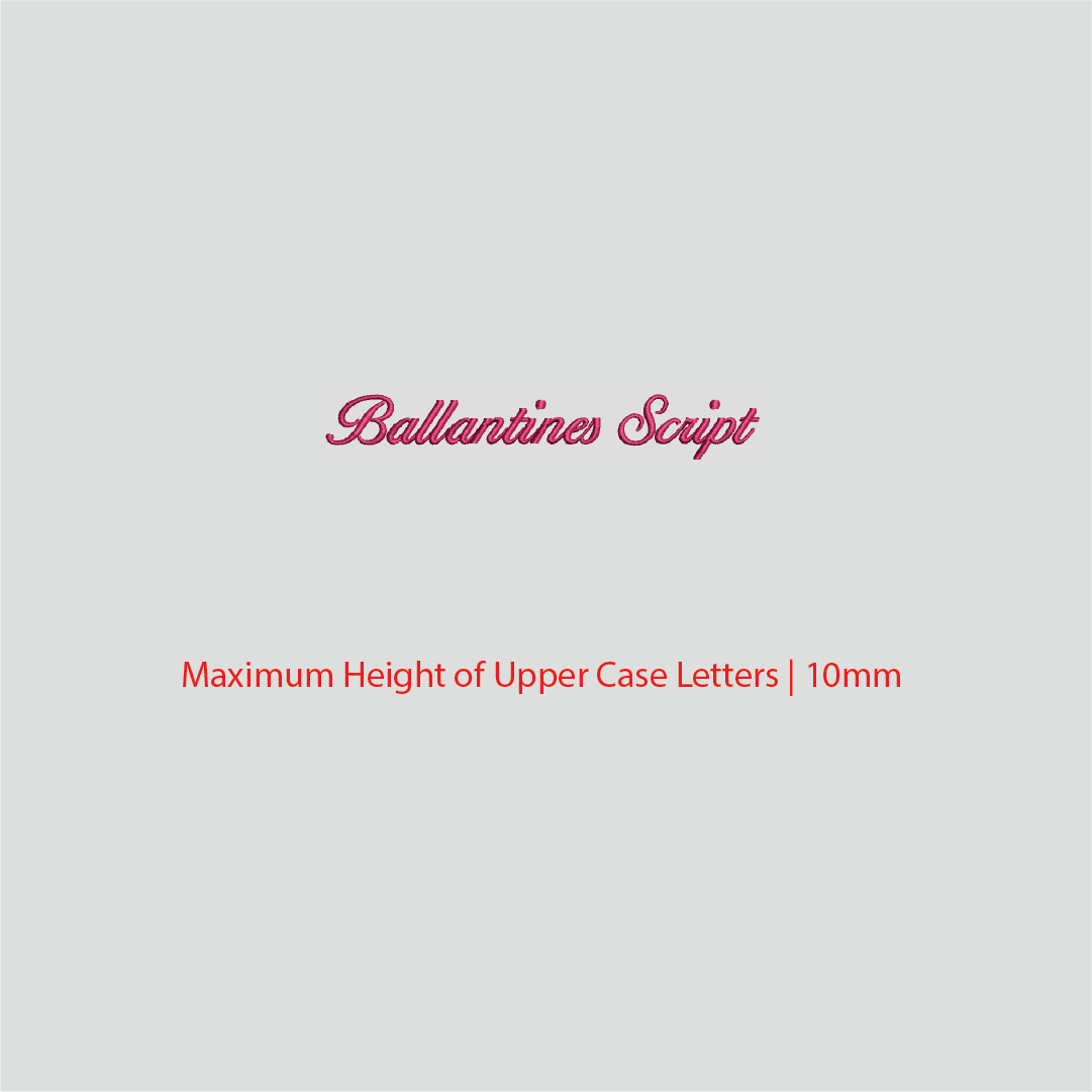 House of Uniforms Embroidery | Personal Names | Small Ballentine Script Branding