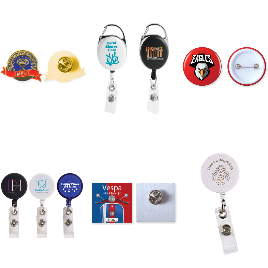 Logo Line Button and Pins | Custom Printed Promotional Products