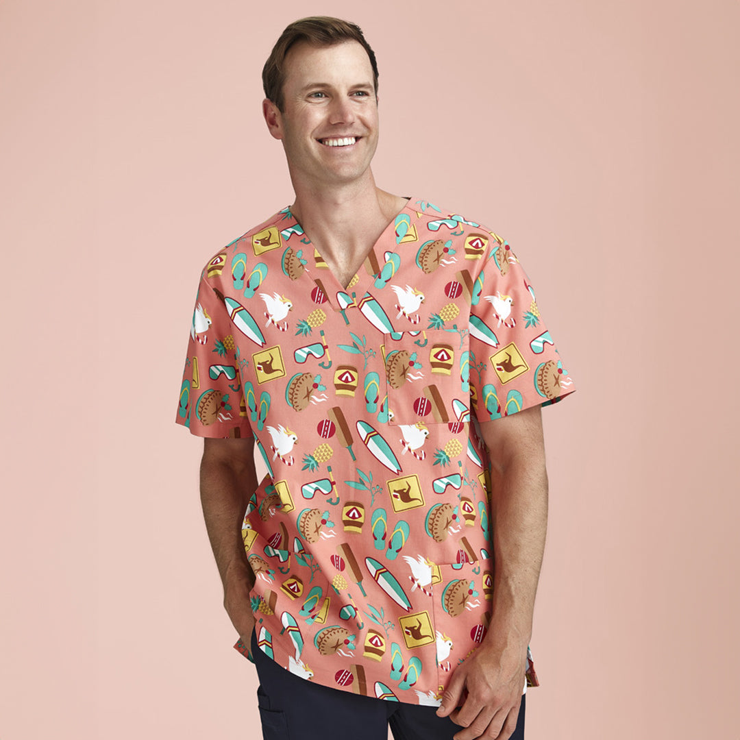 Biz Care The Christmas Scrub Top | Mens Coral Scrubs