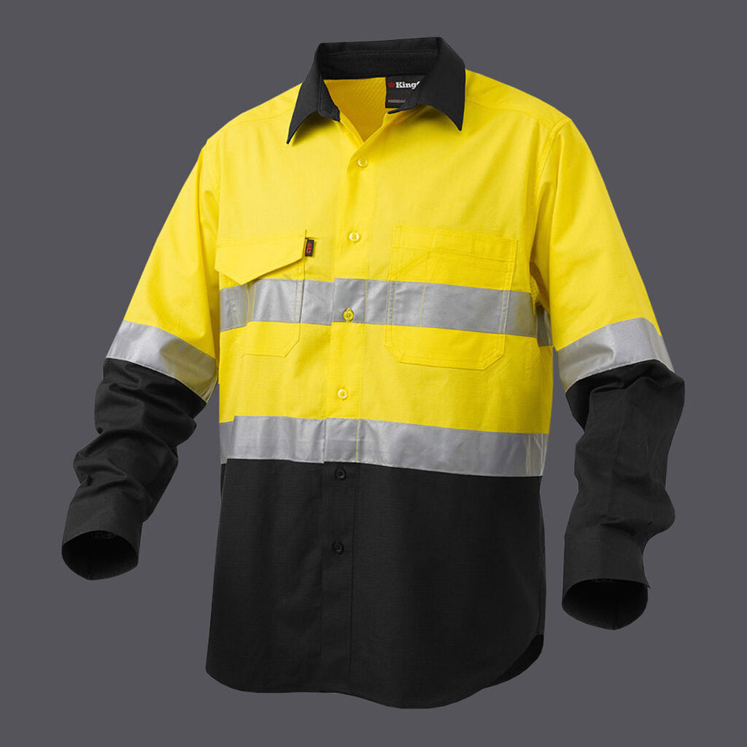 KingGee The Work Cool 2 Spliced Reflective Shirt | Adults | Long Sleeve Yellow/Black Work Safety Protective Gear