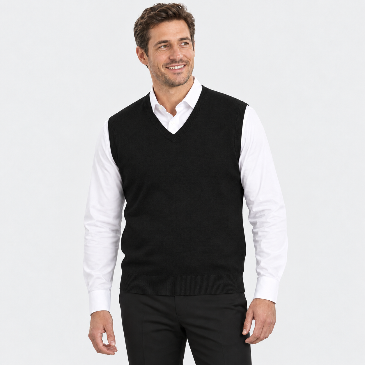 MTF The Wool V Neck Vest | Mens Black Vests