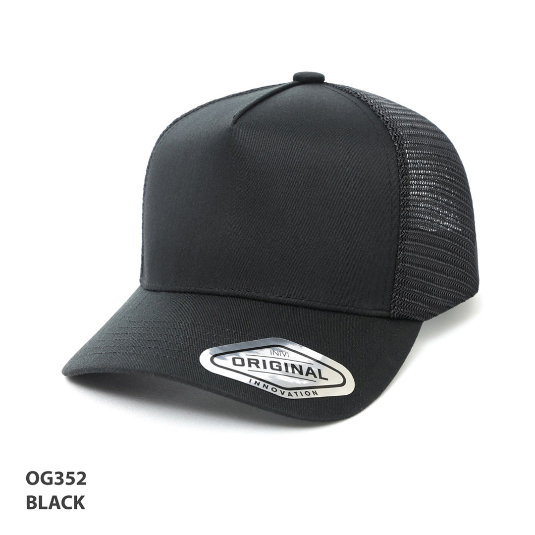 Inivi The A-Frame Seamless Front Mesh Cap | 5 Panel Black Hats