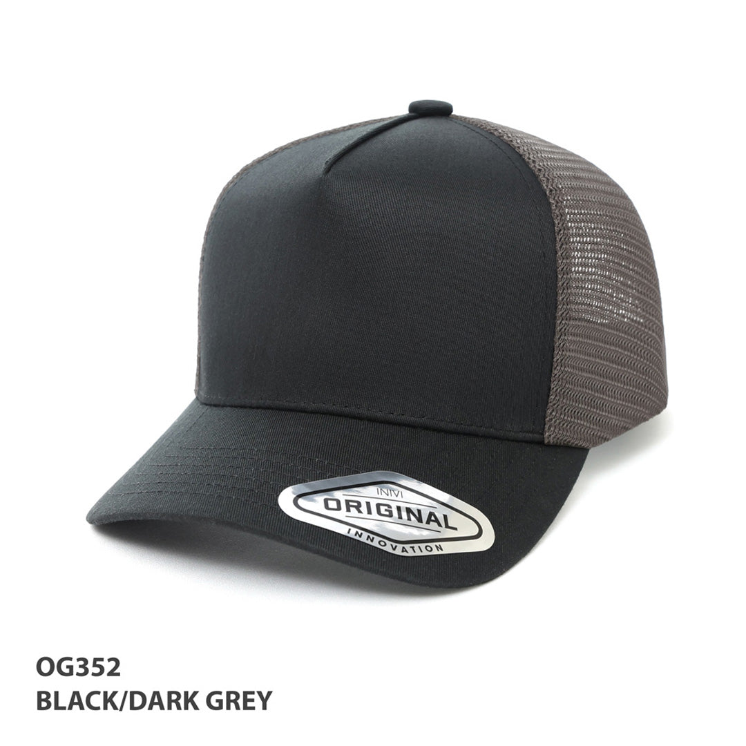 Inivi The A-Frame Seamless Front Mesh Cap | 5 Panel Black/Grey Hats