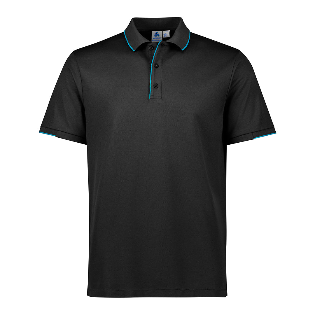 Biz Collection The Focus Polo | Short Sleeve | Mens Black/Cyan Shirts & Tops