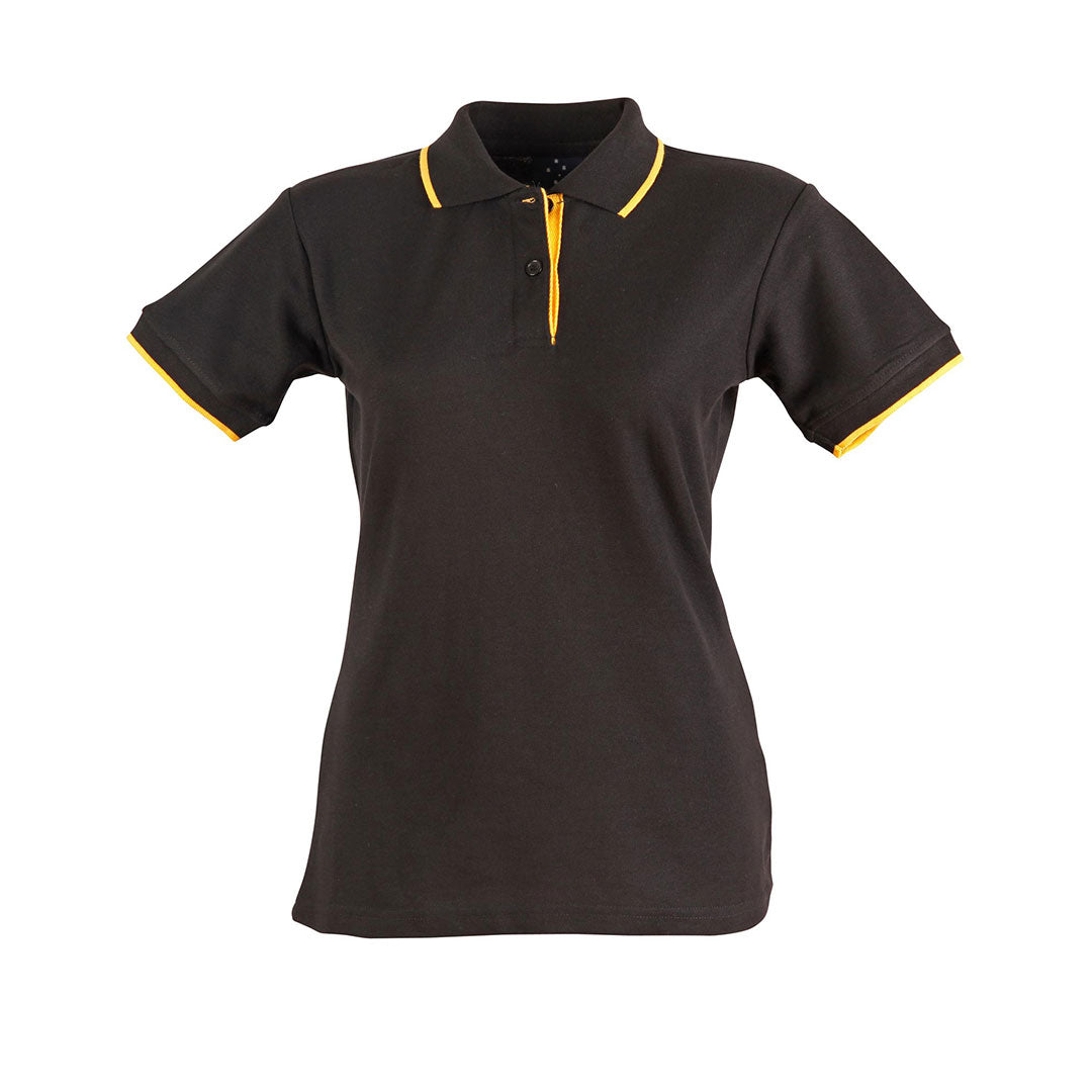 Winning Spirit The Liberty Contrast Polo | Ladies Black/Gold Shirts & Tops