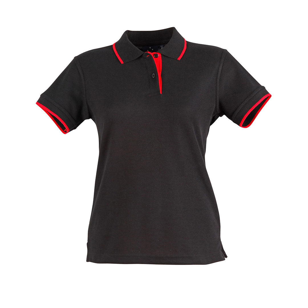 Winning Spirit The Liberty Contrast Polo | Ladies Black/Red Shirts & Tops