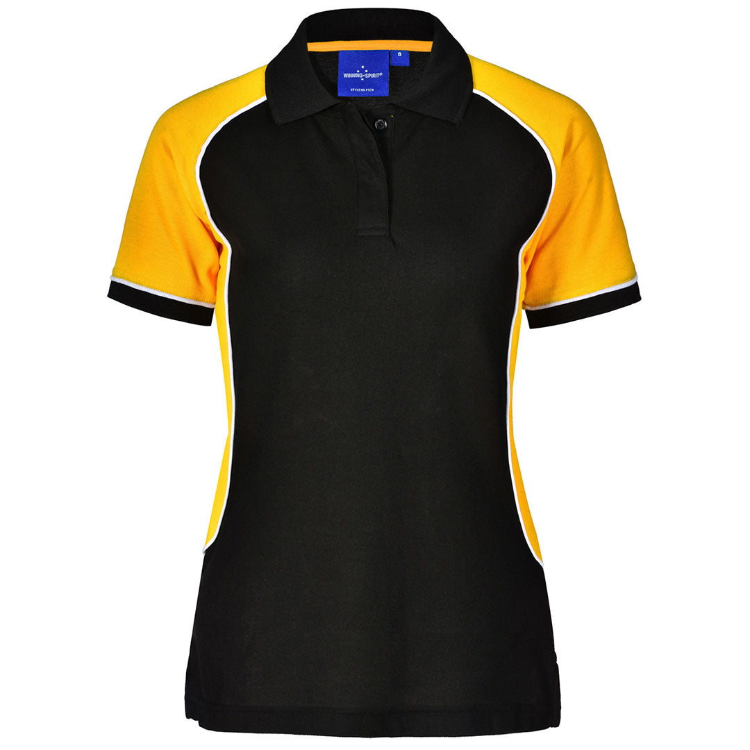 Winning Spirit The Arena Tri-Colour Polo | Ladies Black/White/Gold Shirts & Tops
