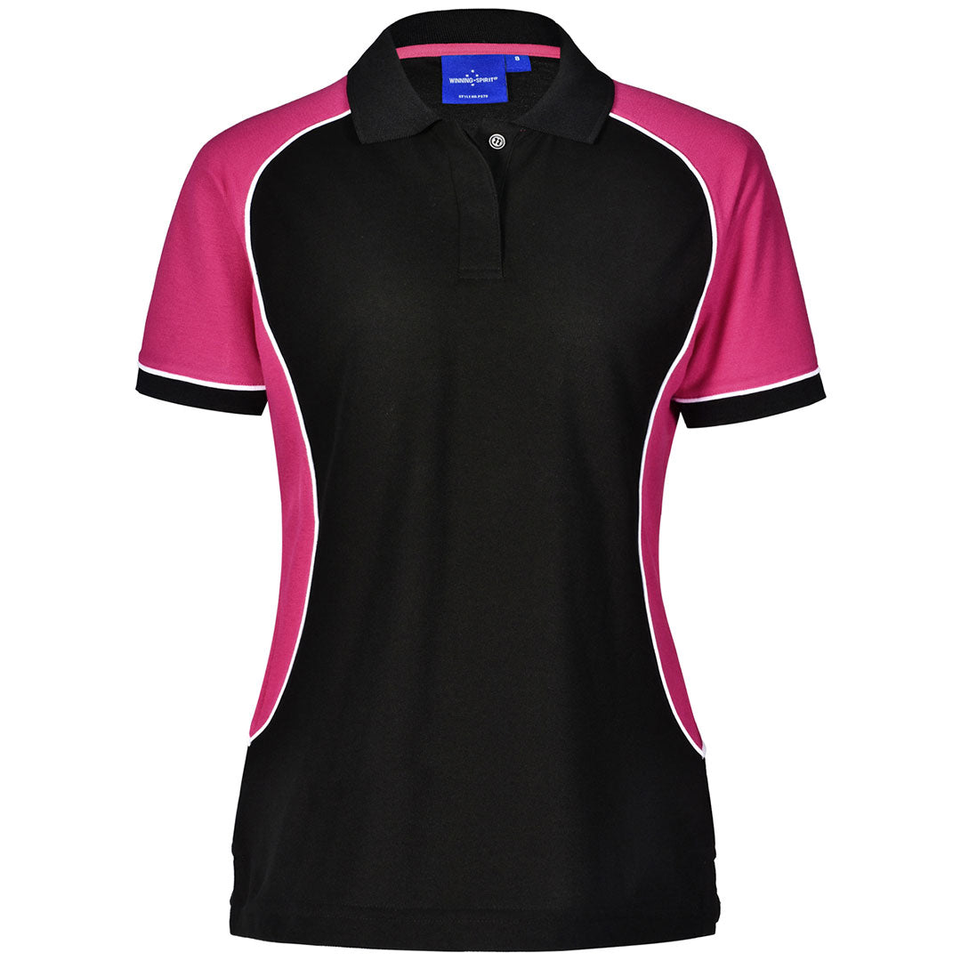 Winning Spirit The Arena Tri-Colour Polo | Ladies Black/White/Magenta Shirts & Tops