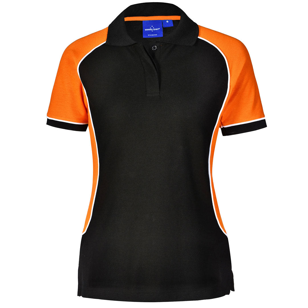 Winning Spirit The Arena Tri-Colour Polo | Ladies Black/White/Orange Shirts & Tops