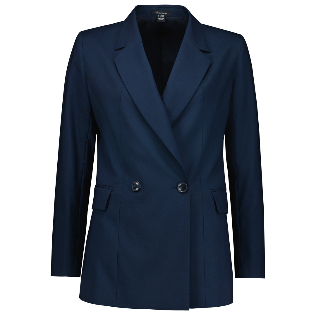 Biz Corporates The Renew Double Breasted Jacket | Ladies Navy Coats & Jackets