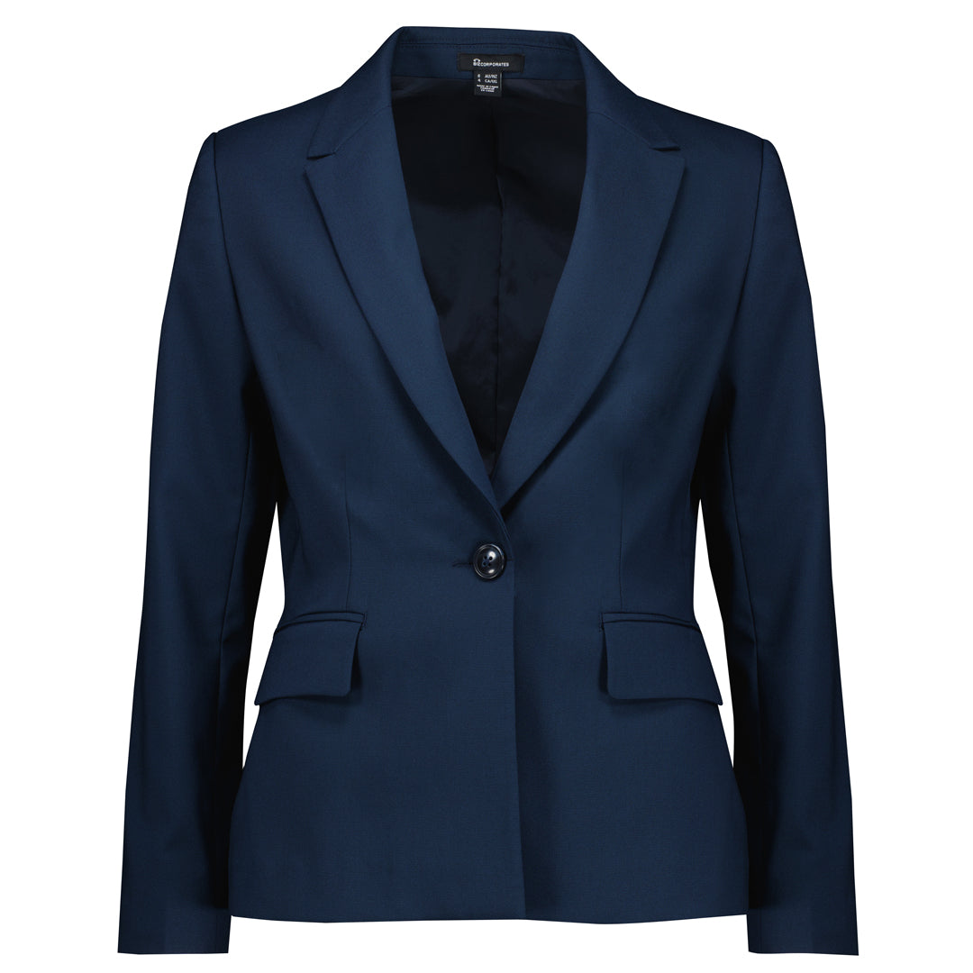 Biz Corporates The Renew Single Button Jacket | Ladies Navy Coats & Jackets