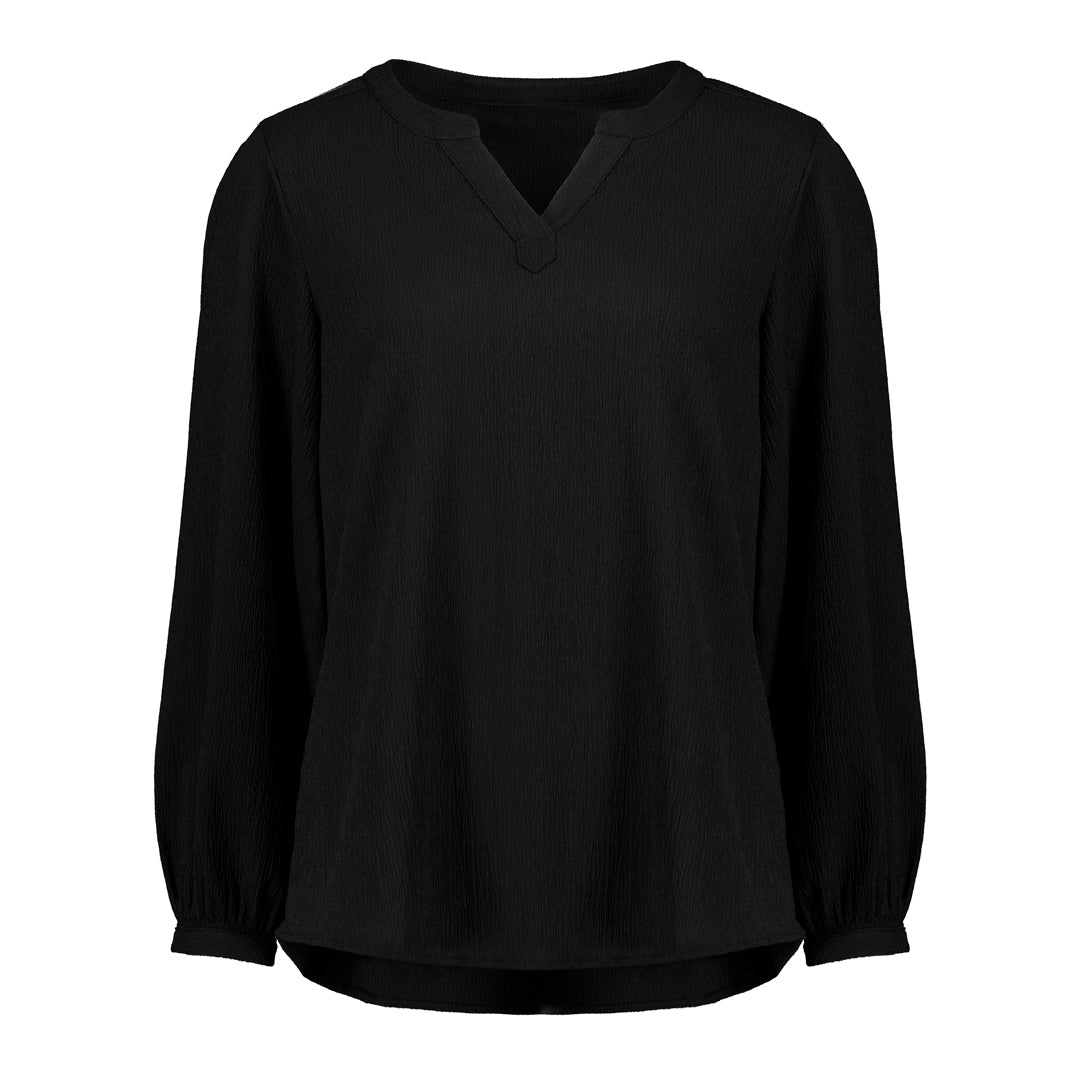 Biz Corporates The Ruche Tunic | Ladies | Long Sleeve Black Shirts & Tops