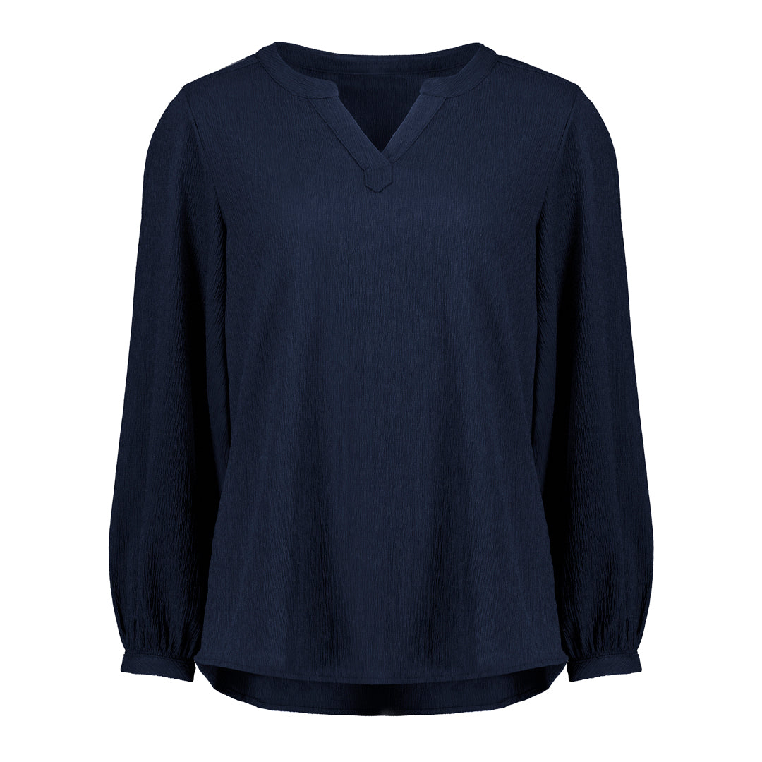 Biz Corporates The Ruche Tunic | Ladies | Long Sleeve Navy Shirts & Tops