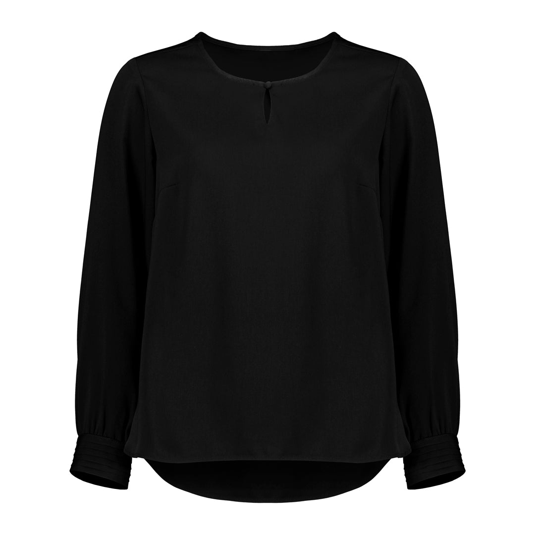 Biz Corporates The Evelyn Keyhole Blouse | Long Sleeve Black Shirts & Tops