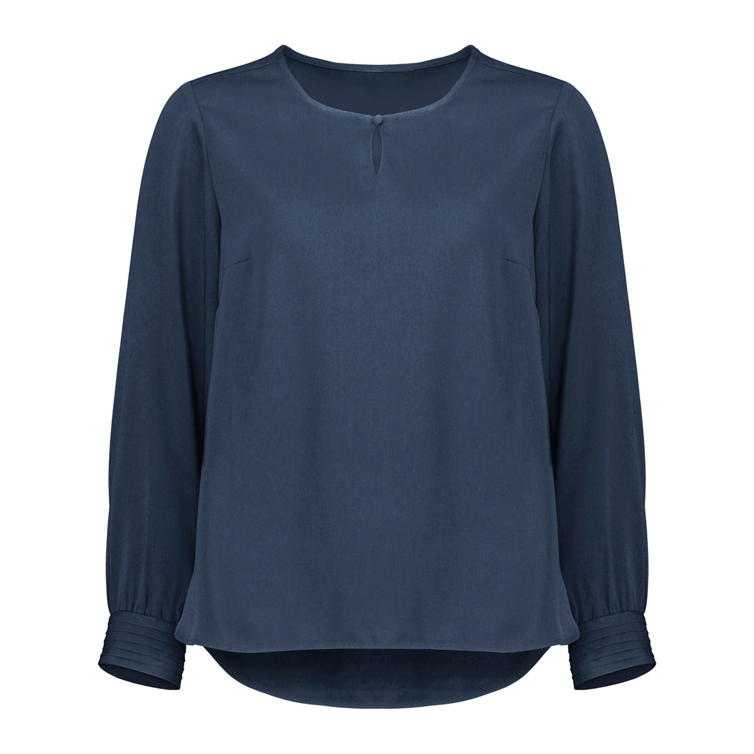 Biz Corporates The Evelyn Keyhole Blouse | Long Sleeve Mineral Blue Shirts & Tops
