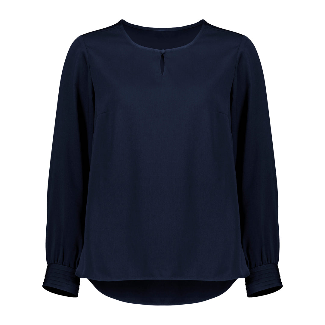 Biz Corporates The Evelyn Keyhole Blouse | Long Sleeve Navy Shirts & Tops