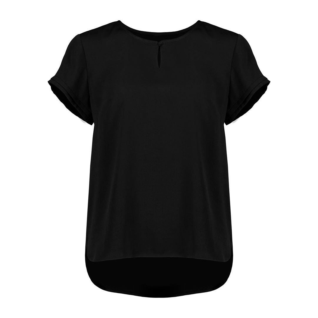 Biz Corporates The Evelyn Keyhole Top | Short Sleeve Black Shirts & Tops
