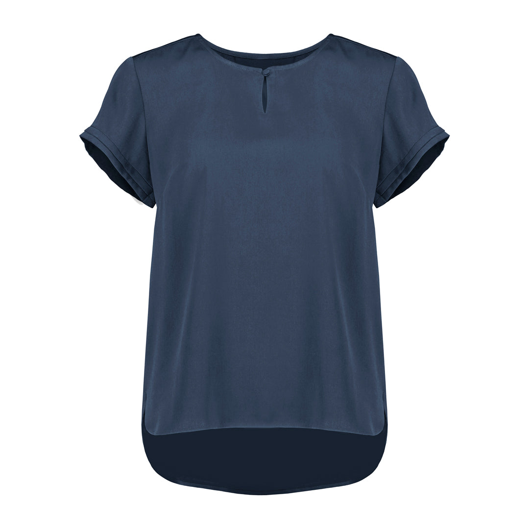 Biz Corporates The Evelyn Keyhole Top | Short Sleeve Mineral Blue Shirts & Tops