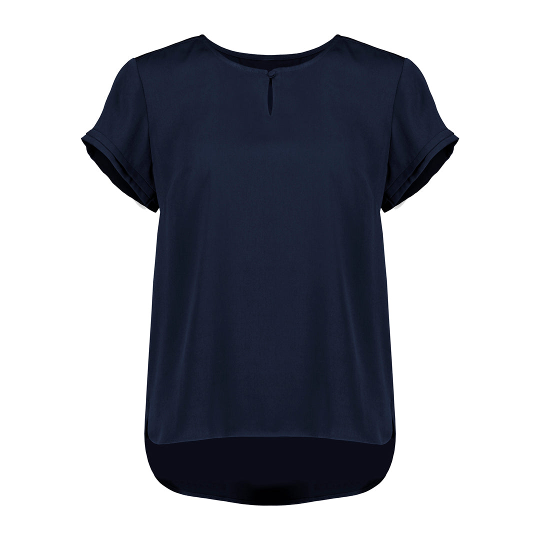 Biz Corporates The Evelyn Keyhole Top | Short Sleeve Navy Shirts & Tops