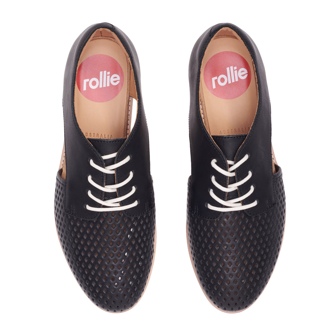 Rollie The Derby Sidecut Punch | Ladies Black Shoes
